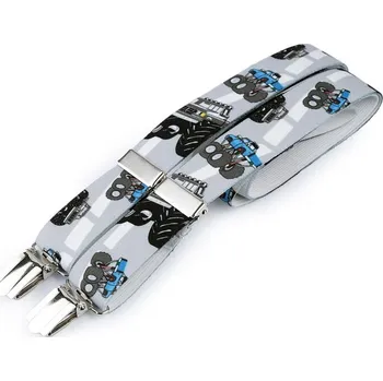 Kšandy Šle dětské šíře 2,5 cm délka 70 cm s potiskem typ Y - 23 šedá nejsvětlější náklaďák