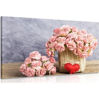 Obraz Dovido Obraz kytička růžových karafiátů v košíku