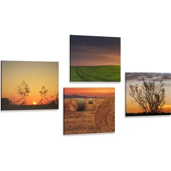 Obraz Dovido Set obrazů romantický západ slunce na louce