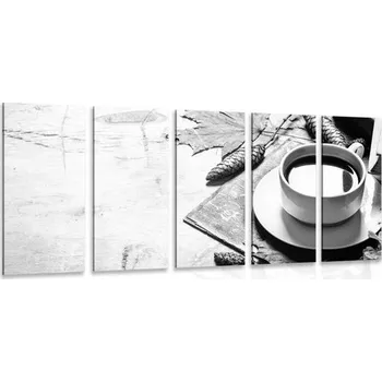 Obraz Dovido 5-dílný obraz šálek kávy v podzimním nádechu v černobílém provedení