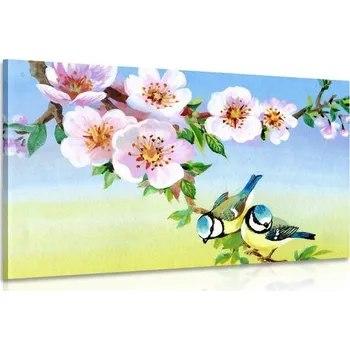 Obraz Dovido Obraz sýkorky a kvetoucí květiny