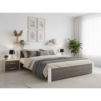 Nábytek Postel IKAROS 160 x 200 cm, bílá/dub lanýž Rošt: S laťkovým roštem, Matrace: Matrace Deluxe 10 cm