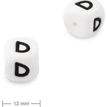 Dětské navlékací korálky Silikonový korálek kostka 12 mm s písmenem D