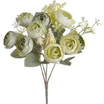 umělá květina Umělá kytička kamélií s vřesem - zelená 27 cm