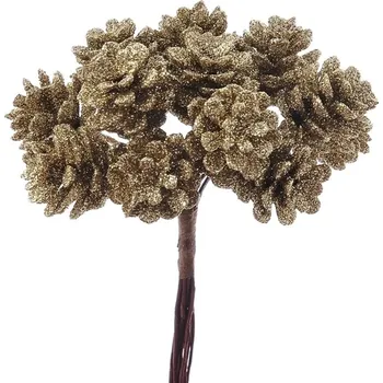 umělá květina Šišky + glitter (12 ks) zlaté