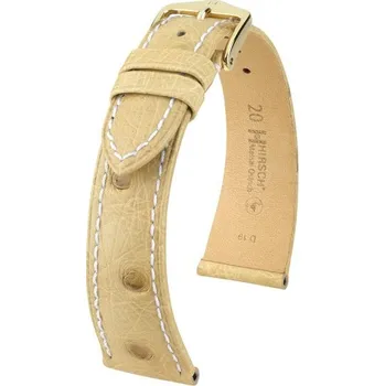Řemínek na hodinky Řemínek Hirsch Massai Ostrich - béžový, bílé prošití - 19 mm - L – Standardní délka (doporučujeme) - 16 mm - Zlatá + 5 let záruka a dárek ZDARMA