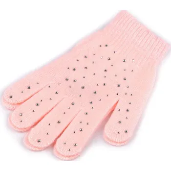 Rukavice Dámské / dívčí pletené rukavice s kamínky - 2 růžová sv.