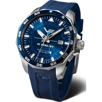 Hodinky Vostok Europe N-1 Rocket Automatic GMT NH34-225A712S - Modrý silikonový řemínek + 5 let záruka a dárek ZDARMA