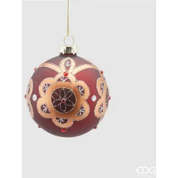Vánoční ozdoba EDG Vánoční skleněná ozdoba s ornamentem bordó, 8 cm