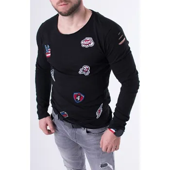 Pánské černé tričko s nášivkami - XL