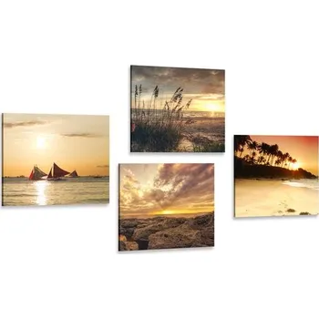 Obraz Dovido Set obrazů kouzelný západ slunce u moře