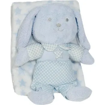plyšák Interbaby DEKA HVĚZDA S KRÁLÍČKEM 80X110 - MODRÁ