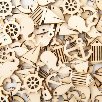 kreativní sada Směs dřevěných výřezů s motivem moře 15ks