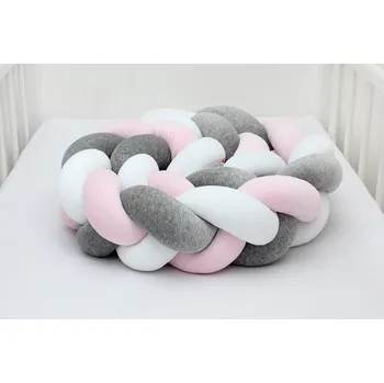 Příslušenství pro dětskou postel a kolébku Scamp Mantinel do postýlky cop (Bílo-šedá-růžová) - 210 cm