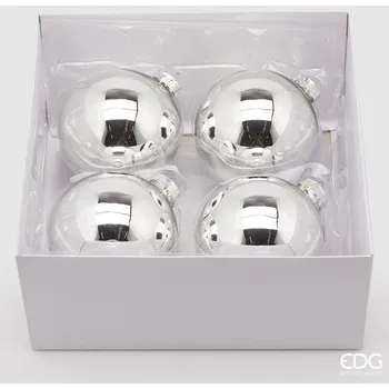 Vánoční ozdoba EDG Sada skleněných stříbrných ozdob 4ks, 10cm