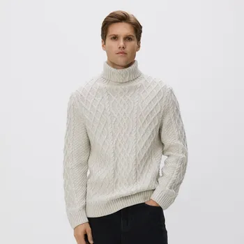 Pánský svetr Reserved - Strukturovaný svetr s rolákem - světle šedá - 084FR-09M - 084FR-09M-S