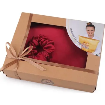 Povlak na polštářek Sada na spaní, saténový povlak na polštář a gumička - 13 bordó