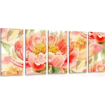 Obraz Dovido 5-dílný obraz červené pivoňky