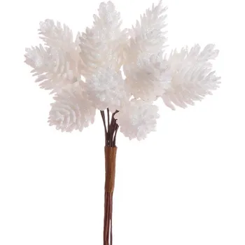umělá květina Bílé podlouhlé šišky glitter 12 ks