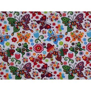 Bavlněná látka motýli a květy METRÁŽ - 3 (567N) šedá nejsv.