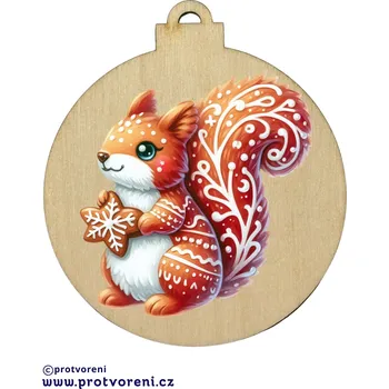 Vánoce Dekorace, vánoční, Dřevěná dekorace na stromeček z březové překližky, VEVERKA, 1ks