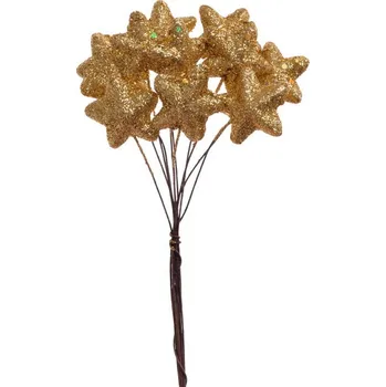 umělá květina Dekorační velké hvězdy na drátku glitter 12ks - zlatá teplá