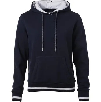 Dámská mikina James & Nicholson (Daiber) Dámská mikina s kapucí Club JN777 - Tmavě modrá / bílá | S
