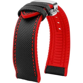 Řemínek na hodinky Řemínek gumový se stříbrnou motýlovou sponou - černý/červené prošití - 23 mm + 5 let záruka a dárek ZDARMA