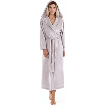 Dámský župan Dámský dlouhý hřejivý župan s kapucí SIENA šedá - 4XL