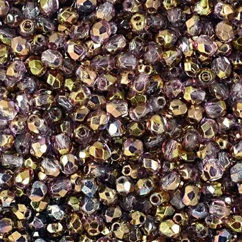 Dětské navlékací korálky Manumi české broušené korálky 3 mm Luster Golden Purple Crystal
