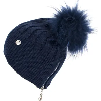 Čepice Pletená čepice dámská s bambulí a zipem modrá