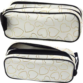 Penál LEAN Dvoukomorový Školní Pouzdro Bílé se Zlatými Srdci 23,5x10 cm