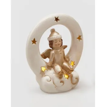 Vánoční dekorace Vánoční figurka anděl na měsíci svítící, 12 cm - Anděl v úplňku