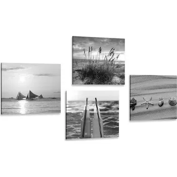 Obraz Dovido Set obrazů moře a pláž v černobílém provedení
