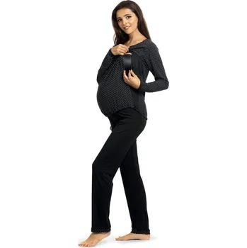 Dámské pyžamo Luxusní těhotenské pyžamo s dlouhými rukávy - černé - L