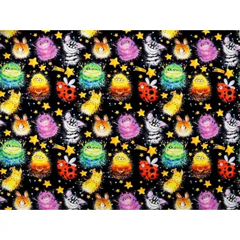 Teplákovina STRAŠIDLA bavlněná nepočesaná s digitálním tiskem METRÁŽ - modrá temná