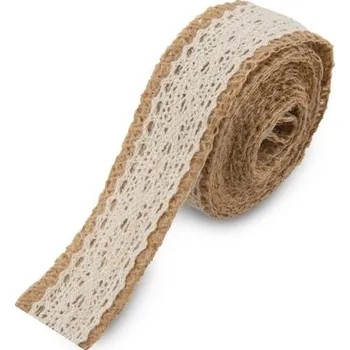 Stuha Jutová dárková stuha s bavlněnou krajkou 25mm/2m