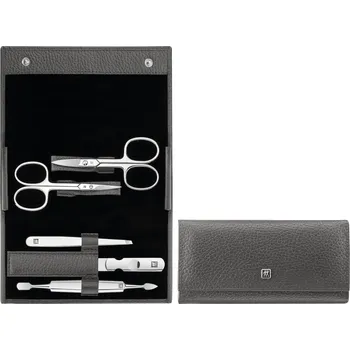 Zwilling Classic pinzeta šikmá 1 ks + safírový pilník 1 ks + nůžky na nehty 1 ks + nůžky na nehtovou kůžičku 1 ks + Zwilling Premium pomůcka k zatlačení a odstranění nehtové kůžičky 2 v 1 12.5 cm + cestovní pouzdro 1 ks