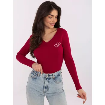 Dámské tričko Bordová halenka s výšivkou a výstřihem do V RV-BZ-