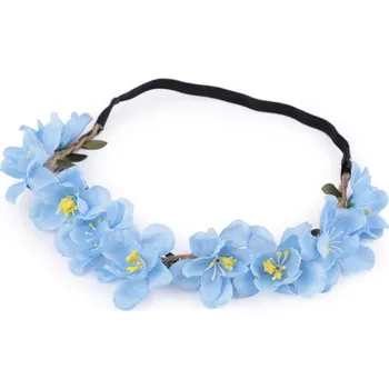 Čelenka Pružná čelenka do vlasů s květy - 2 modrá světlá