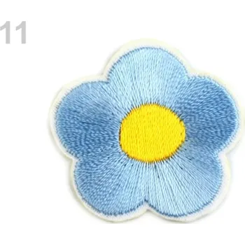 Textilní nažehlovací páska Nažehlovačka vyšívaný květ - 11 modrá ledová