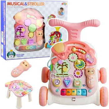 Dětské chodítko LEAN Toys Edukativní Chodítko Interaktivní Stolek Panel 5v1 Růžový
