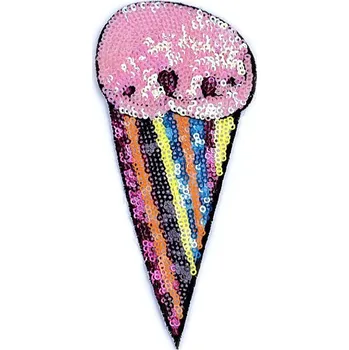 Textilní nažehlovací páska Nažehlovačka jednorožec, zmrzlina s flitry s AB efektem - 2 růžová sv. zmrzlina