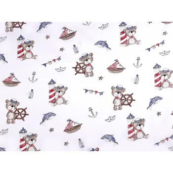 Bavlněná látka / plátno medvěd námořník - (788) bílá