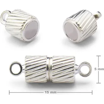 Materiál na výrobu šperku Magnetické zapínání váleček s očky 15x5 mm v barvě stříbra