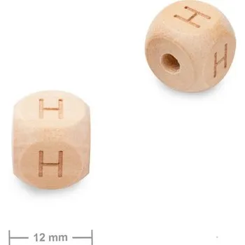 Korálek Dřevěný korálek kostka 12 mm s písmenem H