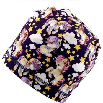 Čepice Dětská bavlněná čepice na jaro a podzim - 8 modrá tmavá jednorožec