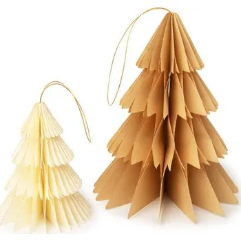 kreativní sada Papírové dekorace ve tvaru vánočního stromečku v hnědé a žluté barvě 2ks