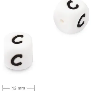 Dětské navlékací korálky Silikonový korálek kostka 12 mm s písmenem C
