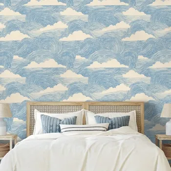 Tapeta Dovido Samolepící tapeta modré vlny s bílými oblaky